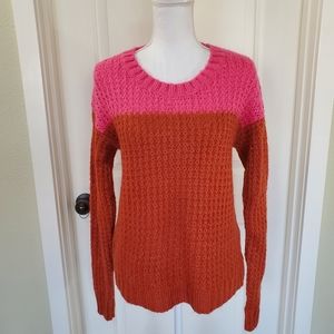 Women's Pink/Burnt Orange Color Block Sweater
